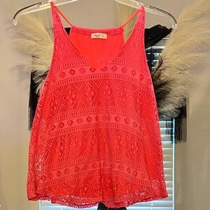 love J Coral Pink Crochet Camisole - Size Large - EUC!